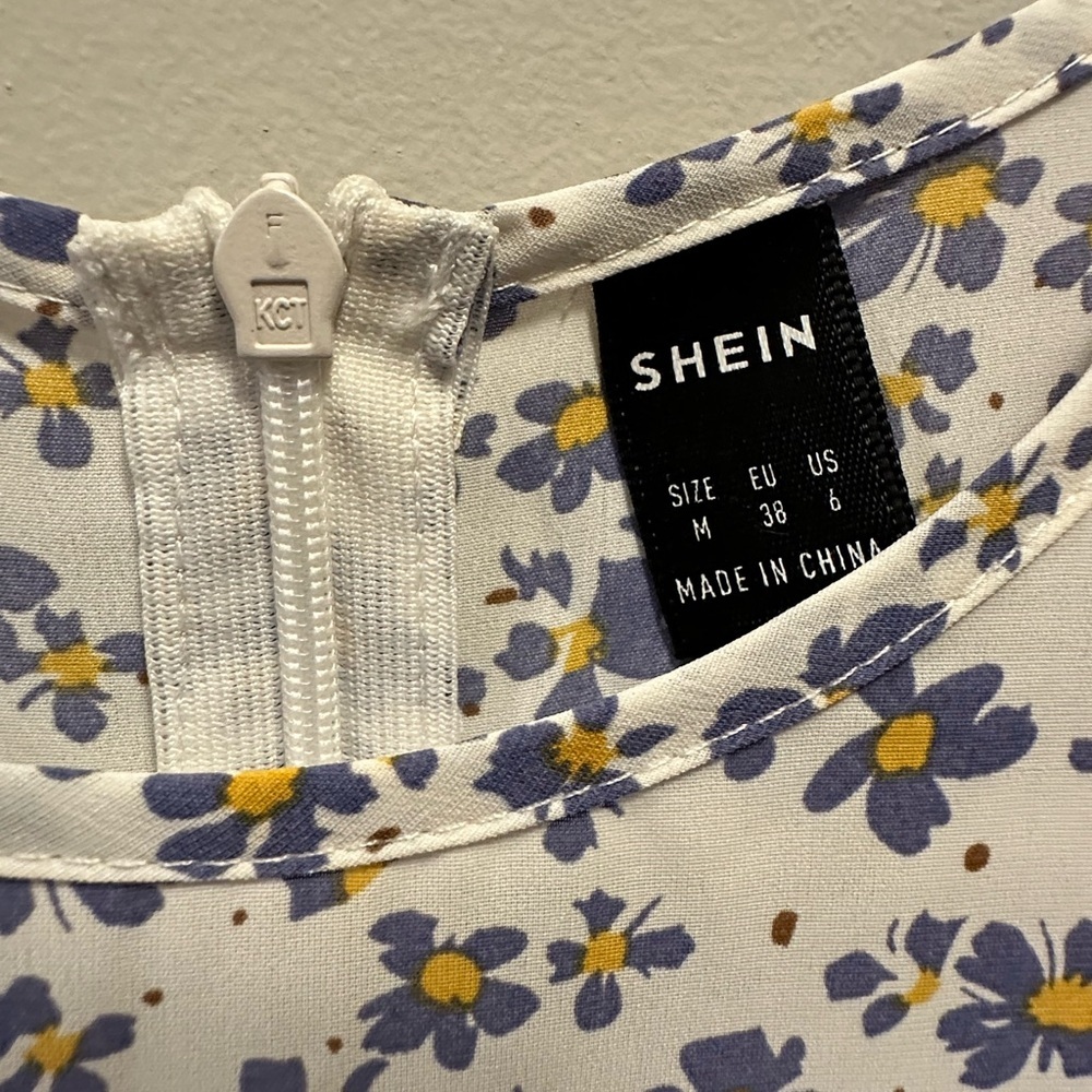 SHEIN White Dress with Blue and Yellow Floral Pattern - Picture 3 of 7